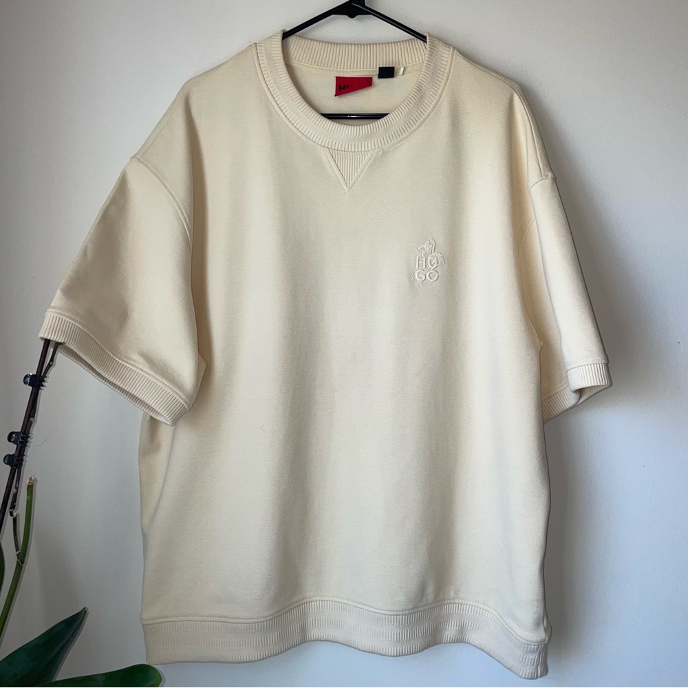 Hugo Cream Short-Sleeve Crewneck Sweatshirt
